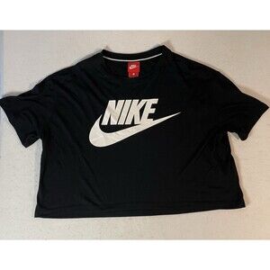 Nike Women's Black Crop Top Oversized Size XL Red Tag Short Sleeve